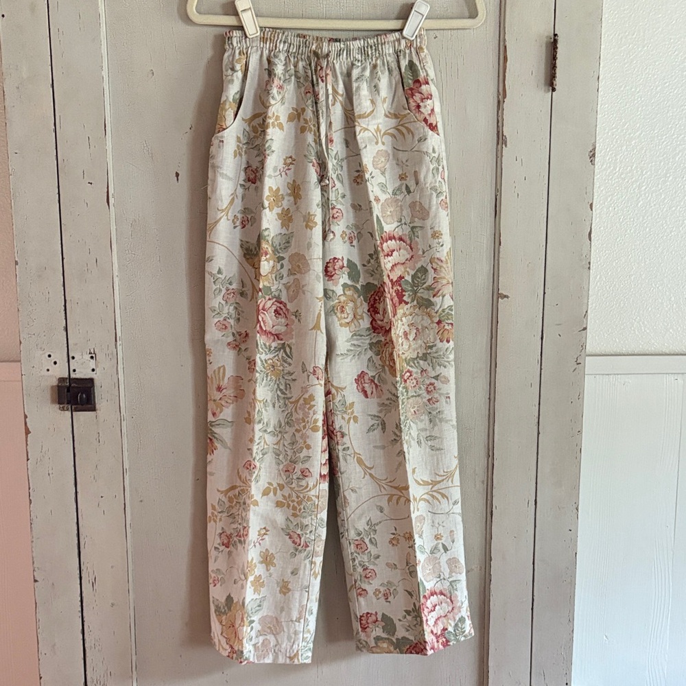 Vintage Isabella Bird Floral Linen Pants